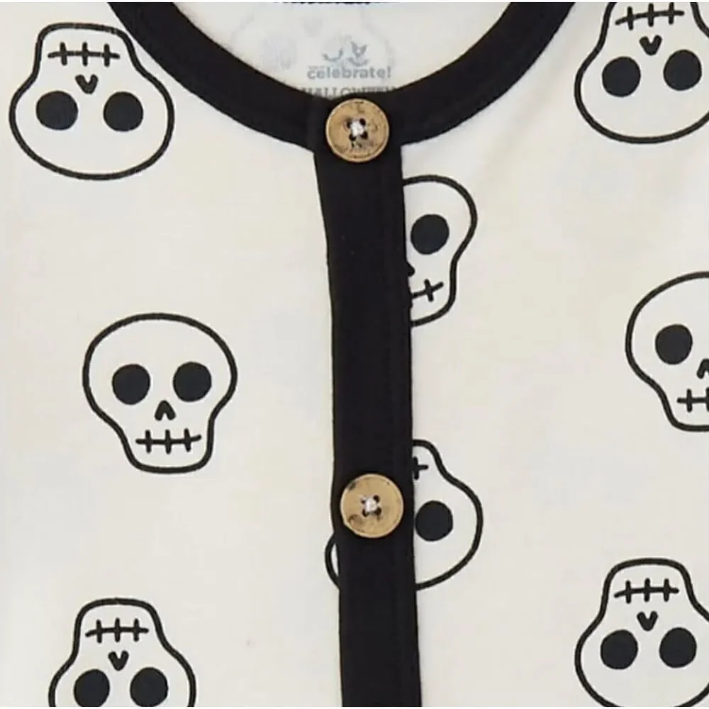 Way To Celebrate Halloween Pajamas Sz 6/9 Month Skulls Sleeper Romper Skeleton